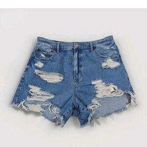 American Eagle Highest Rise 90s Boyfriend Shorts Distressed Raw Hem Lt Wash 10